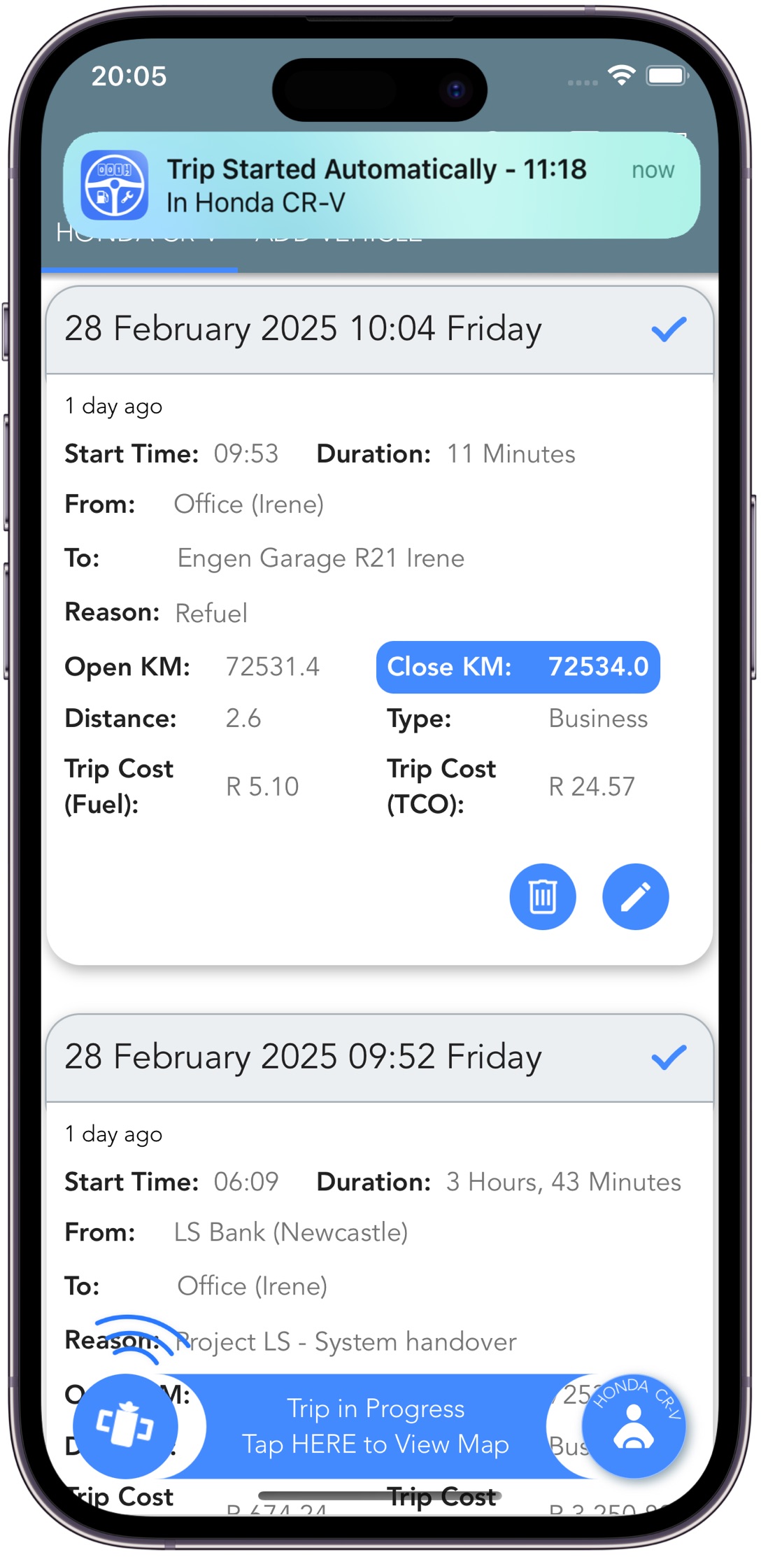 Trip Logbook Automatic Mileage tracking in app screenshot